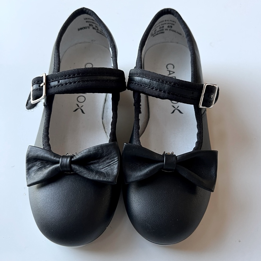 Capezio Toddler Black Leather Mary Jane Tap Shoes Removable Bow Velcro Sz 10